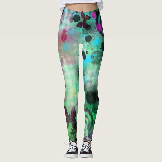 Green Butterfly Leggings Abstract Pattern (Front)