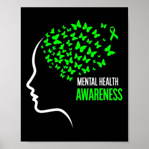 Green Butterfly Mental Health Awareness Ribbon Poster