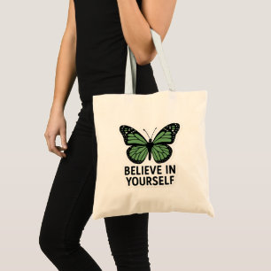Green Butterfly Motivation Sticker Tote Bag