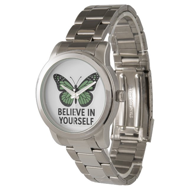 Green Butterfly Motivation Sticker  Watch (Angled)