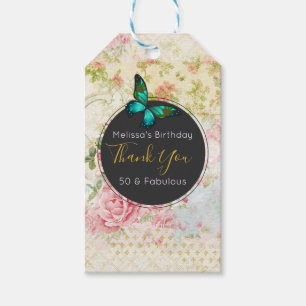 Green Butterfly on Chic Vintage Collage Thank You Gift Tags