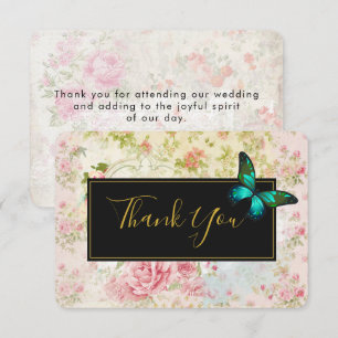 Green Butterfly on Chic Vintage Collage Thank You Invitation