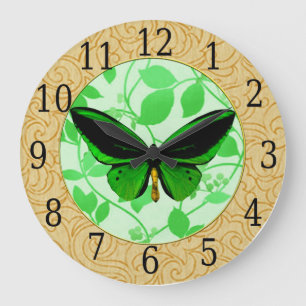Green Butterfly On Green Leaves Clock