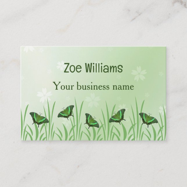 Green butterfly on light green  -  business card (Front)