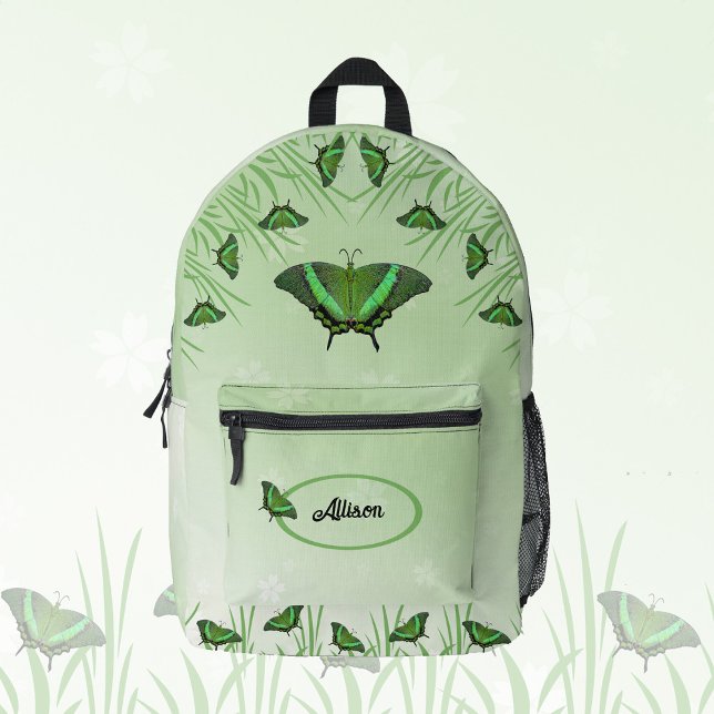 Green butterfly on light green  - customisable  printed backpack (Creator Uploaded)