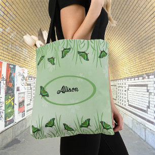 Green butterfly on light green  - customisable  tote bag