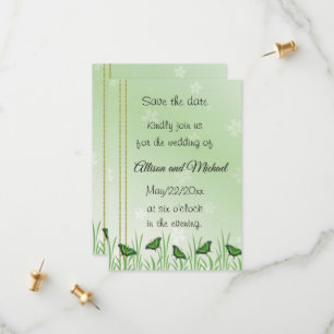 Green butterfly on light green -  save the date