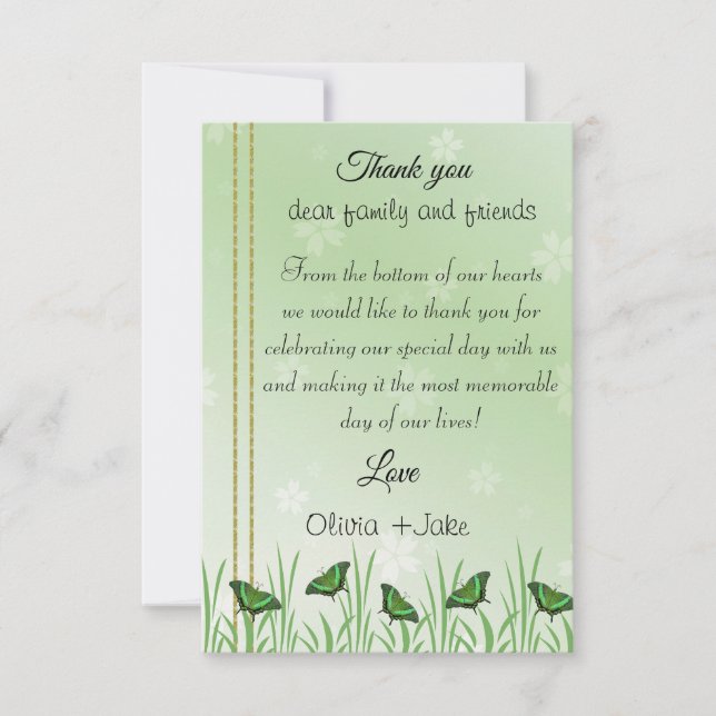 Green butterfly on light green -  thank you card (Front)