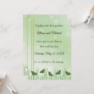Green butterfly on light green - wedding invitation
