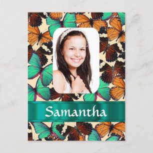 Green butterfly pattern photo template postcard