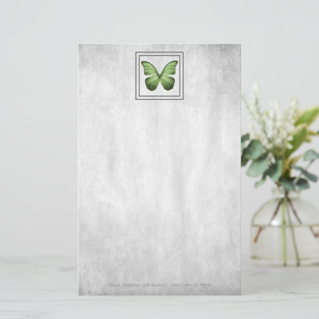 Green Butterfly Personalised Stationery (Standing Front)