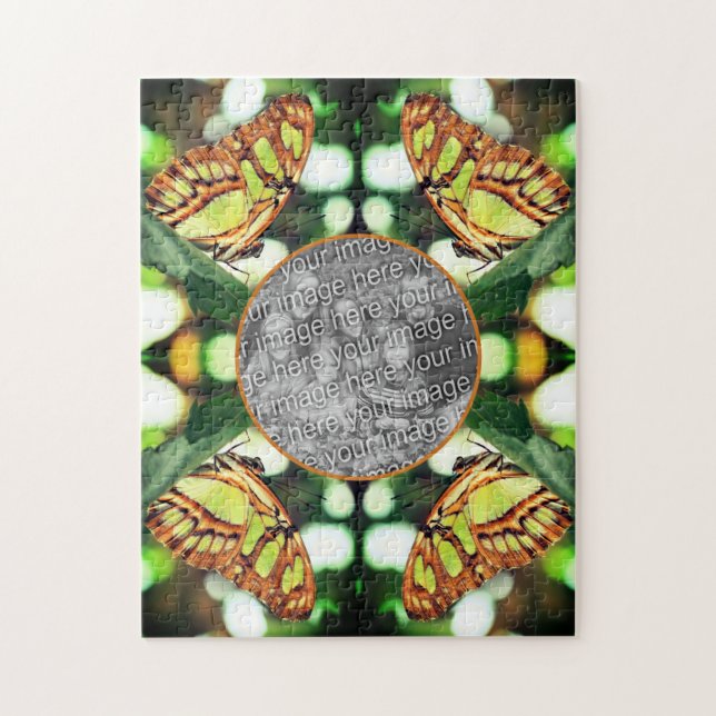 Green Butterfly Posing Frame Create Your Own Photo Jigsaw Puzzle (Vertical)