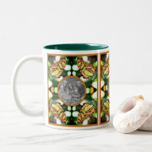 Green Butterfly Posing Frame Create Your Own Photo Two-Tone Coffee Mug
