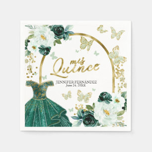 Green Butterfly Quinceanera Napkins Floral