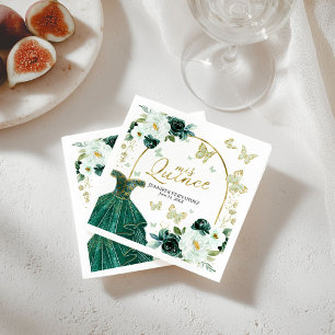 Green Butterfly Quinceanera Napkins Floral