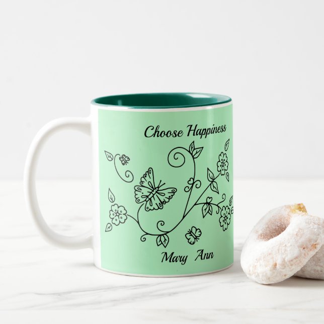 Green Butterfly Reminder Mug (With Donut)