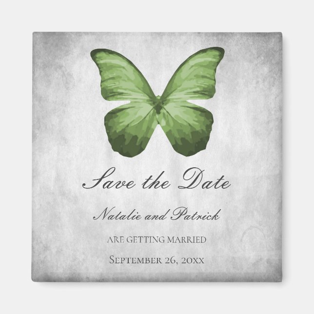 Green Butterfly Save the Date Magnet (Front)