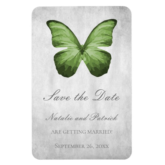 Green Butterfly Save the Date Magnet (Vertical)