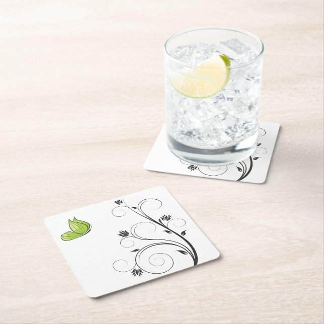 Green  Butterfly  Square Paper Coaster (Insitu)