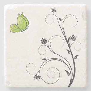 Green Butterfly Stone Coaster