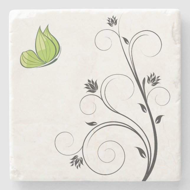 Green  Butterfly  Stone Coaster (Front)