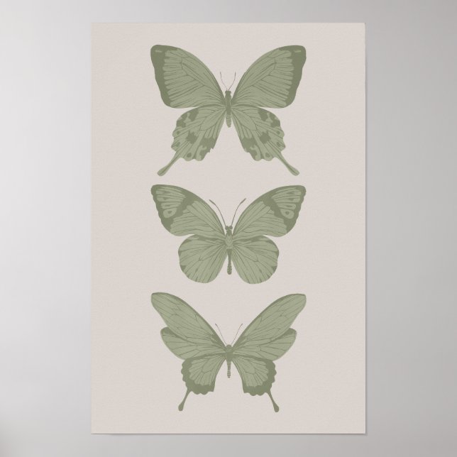 Green Butterfly Wall Art Sage Green Art Print (Front)