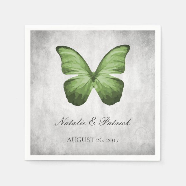 Green Butterfly Wedding Paper Napkins (Front)