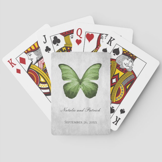 Green Butterfly Wedding Playing Cards (Back)