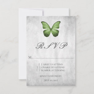 Green Butterfly Wedding RSVP Card