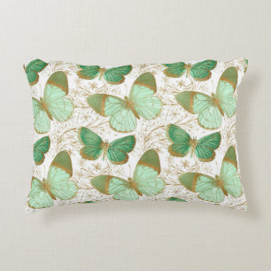 Green Butterfly White Floral Flower Blossom Decorative Cushion