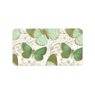 Green Butterfly White Floral Flower Blossom Label