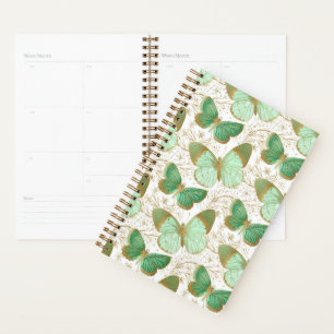 Green Butterfly White Floral Flower Blossom Planner