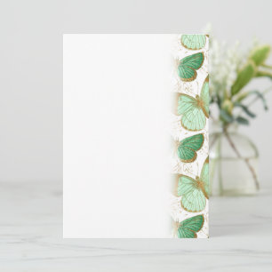 Green Butterfly White Floral Flower Blossom Save The Date