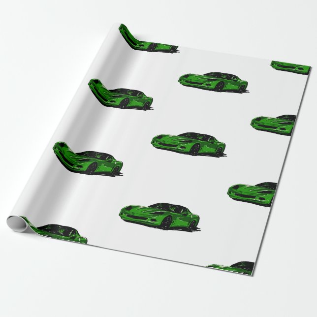 Green C6 Corvette Wrapping Paper  (Unrolled)
