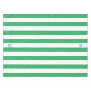 Green Cabana Stripe & Personalised Blue Monogram Tablecloth