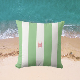 Green Cabana Stripe & Personalised Pink Monogram Cushion
