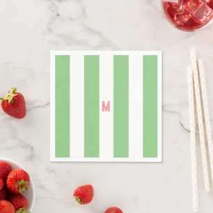 Green Cabana Stripe & Personalised Pink Monogram Napkin