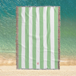 Green Cabana Stripe & Personalised Pink Monogram Throw Blanket