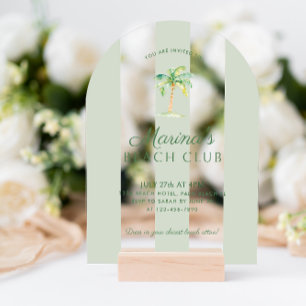 Green Cabana Stripes Palm Beach Club Birthday Arch Acrylic Invitations