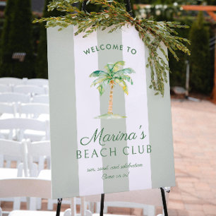 Green Cabana Stripes Palm Beach Club Welcome Poster