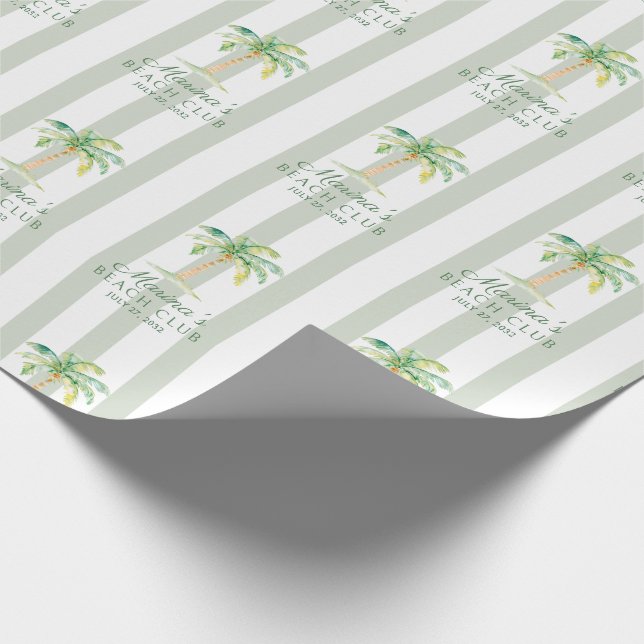 Green Cabana Stripes Palm Beach Club Wrapping Paper (Corner)
