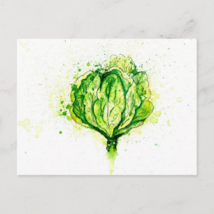 Green Cabbage Watercolor Postcard