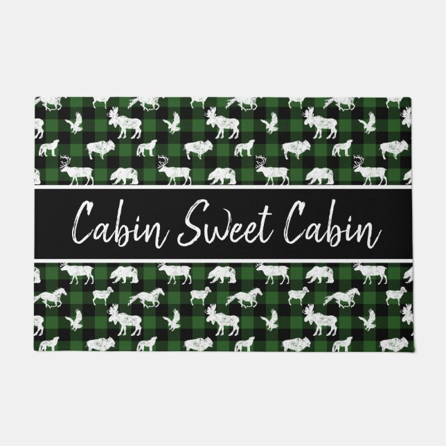 Green Cabin Buffalo Plaid Lumberjack Check Doormat (Front)