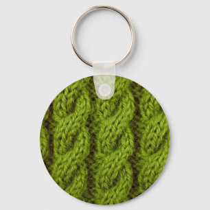 Green cable knitting key ring