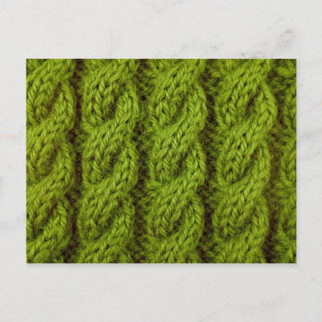Green cable knitting postcard (Front)