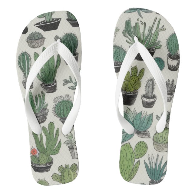 Green Cacti Pattern Flip Flops (Footbed)