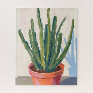 Green Cacti Plant Watercolor Painting Jigsaw Puzzle