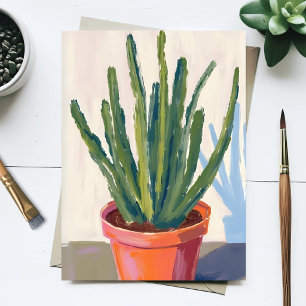 Green Cacti Plant Watercolor Painting Postcard