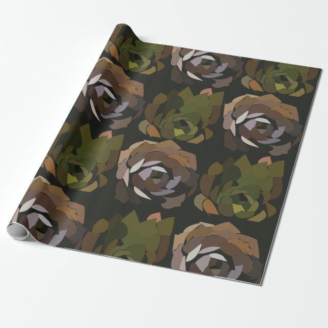 Green Cactus Botanical  Wrapping Paper (Unrolled)