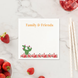Green Cactus Burnt Orange Flowers Paper Napkin